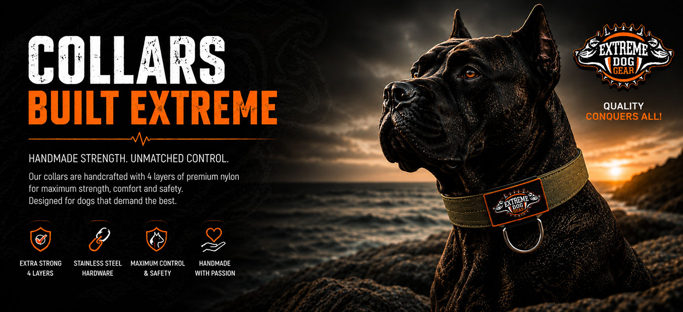 Extreme Dog Gear premium dog collar - handmade 4-layer nylon collar with stainless steel hardware for maximum strength and control