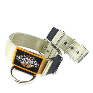 Custom Old School Seatbelt Dog Collar Beige Olive
