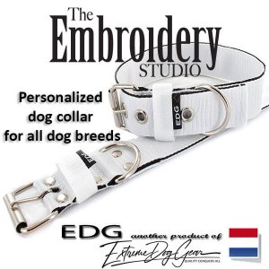 White Standard or Personalized Embroidered Dog Collar 2 inch - 5cm